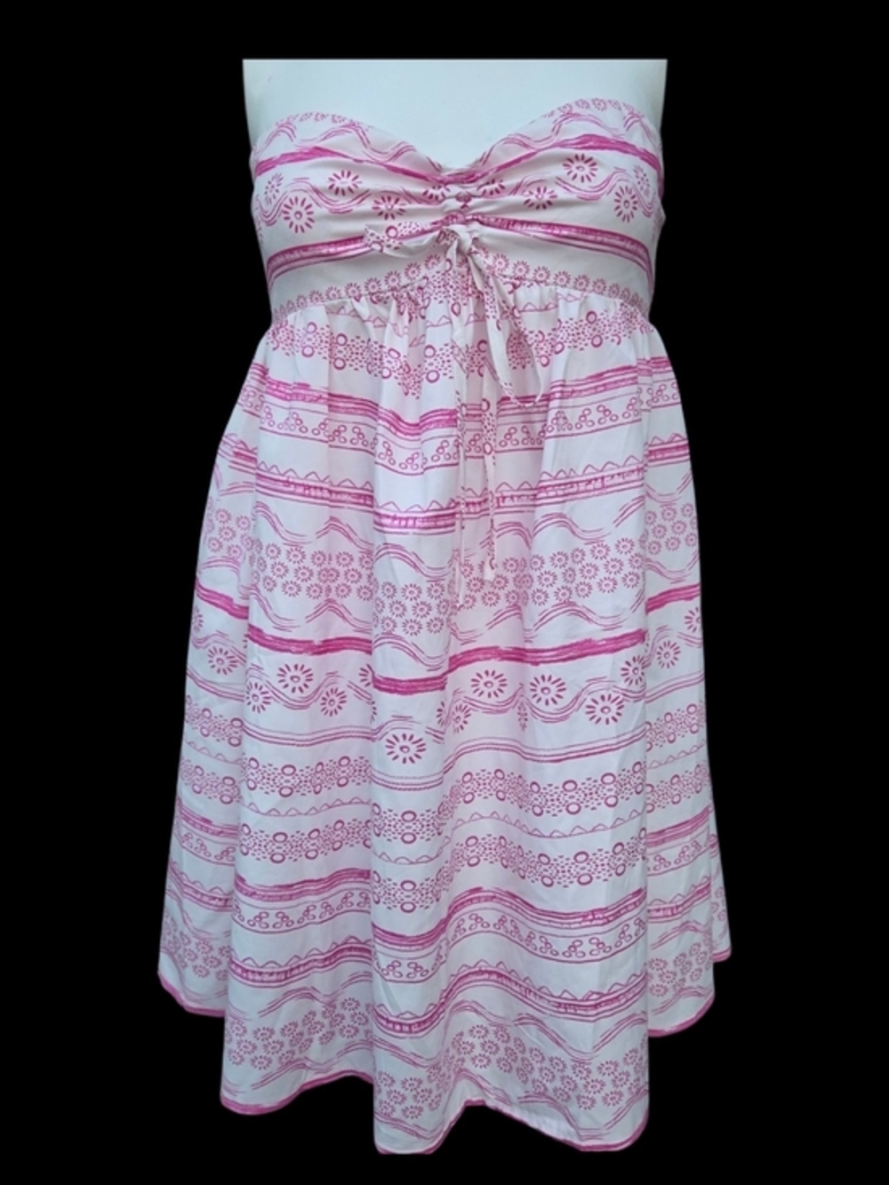 Boho Strapless Smocked Sundress Pink White Print XS–S